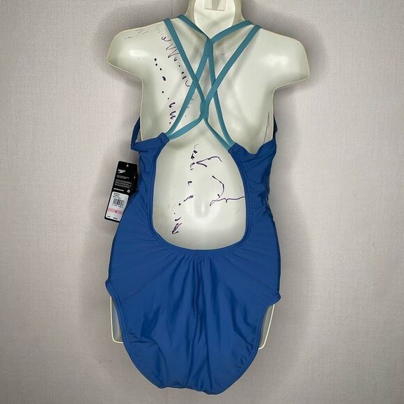 Speedo Women's size 10 Swimsuit One Piece Thin Strap High Cut Bright Blue Cobalt - Picture 11 of 13